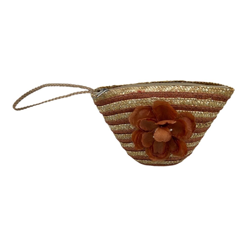 Straw Wristlet Flower Bag Purse